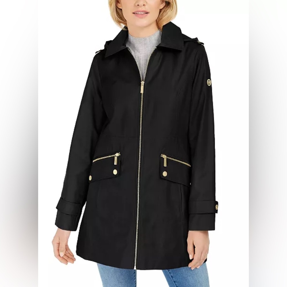 Michael Kors Petite Water-Resistant Hooded Raincoat
